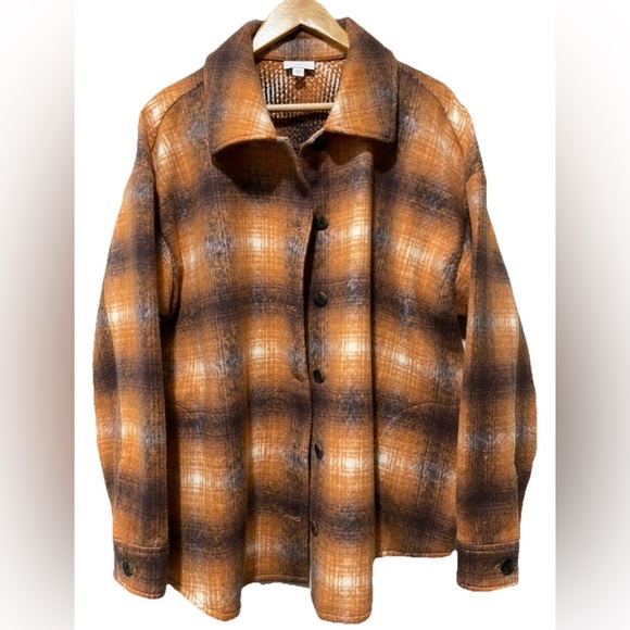 J.Jill Brushed Flannel Evermore Shacket Jacket Women’s 2X Butternut Plaid Cozy - Picture 3 of 9